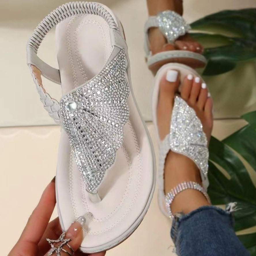 Comelyy Rhinestone Decor Flat Comfortable Anti-slip Women Sandals